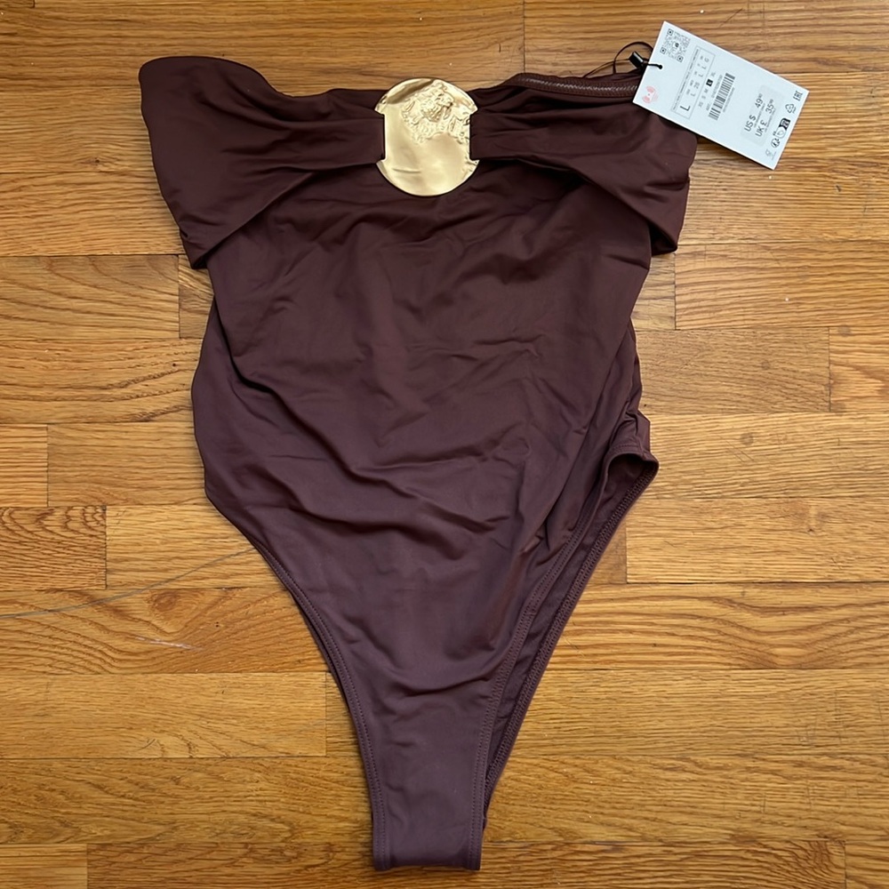 Zara metal trim bandeau swimsuit